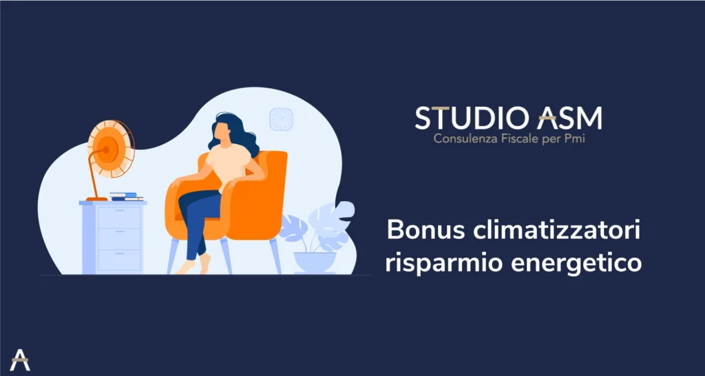 Illustrazione di donna seduta su poltrona arancione che si rinfresca davanti a un ventilatore.