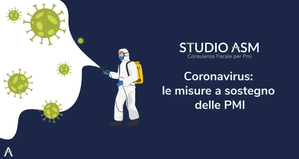 Illustrazione di operatore in tuta protettiva che sanifica virus in un ambiente.