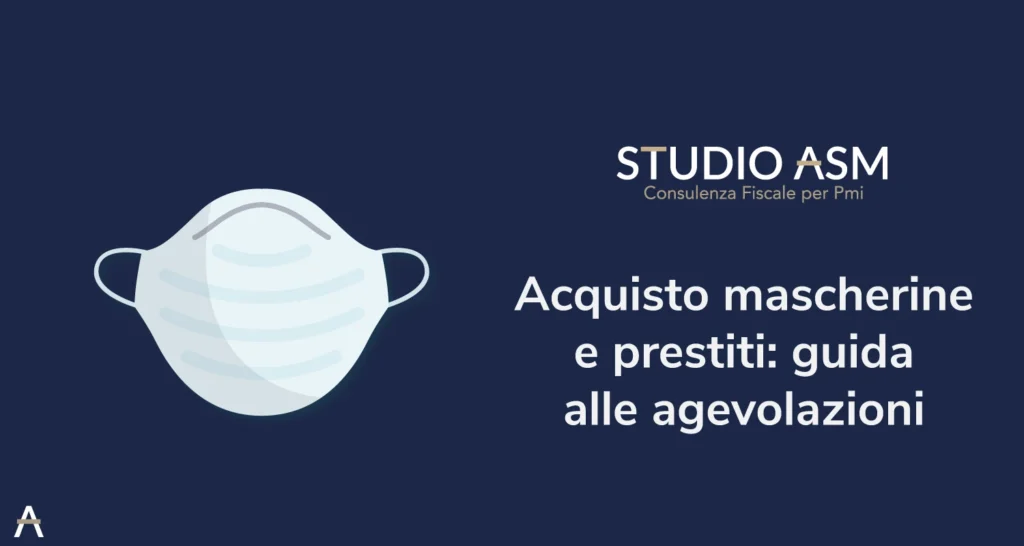 Illustrazione di mascherina protettiva bianca su sfondo blu.